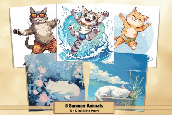 Download Summer Animals Cat Digital Paper Pack 30 - Summer animal Collection
