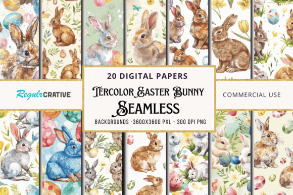 Download Watercolor Easter Bunny Seamless Bundle - Bunny Collection