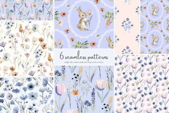 Download Spring Bunny Seamless Patterns Bundle - Bunny Collection