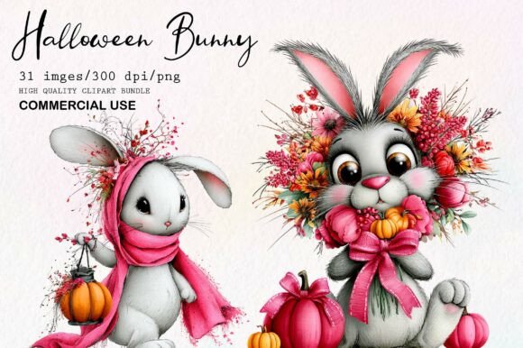 Download Pink Halloween Bunny Clipart Bundle - Bunny Collection