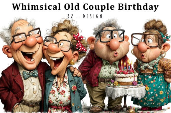 Download Whimsical Old Couple Birthday Clipart - Day Collection