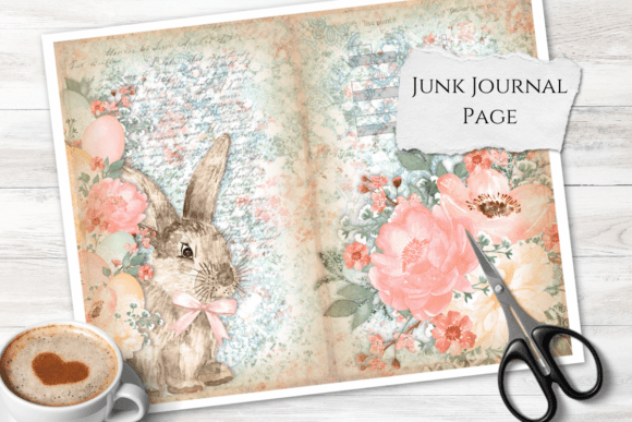 Download Bunny &amp; Floral Easter Junk Journal Page - Bunny Collection