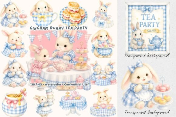 Download Coquette Gingham Bunny Tea Party Clipart - Bunny Collection