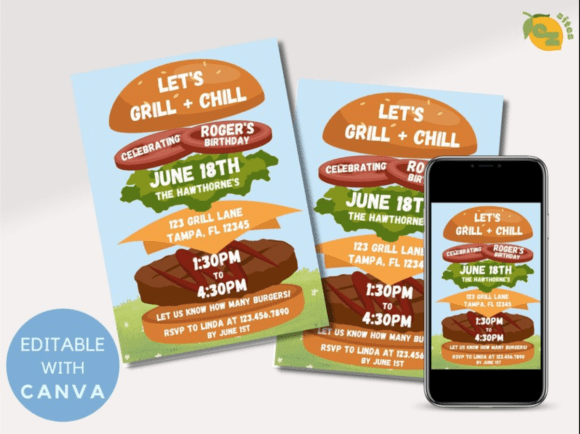 Download BBQ Birthday Party Invitation Canva - Day Collection
