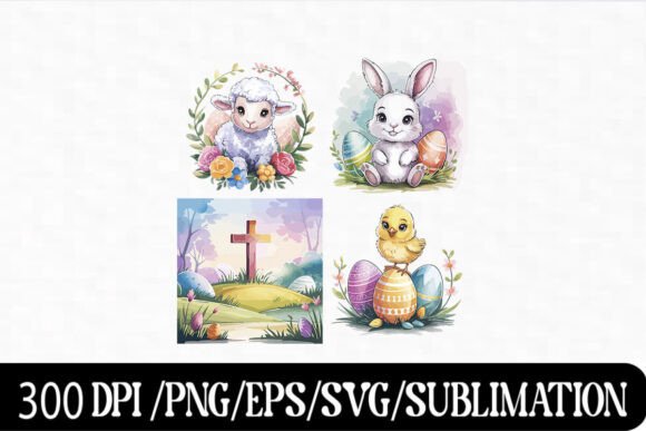 Download Cute Easter Bunny Lamb Chick &amp; Cross Wat - Bunny Collection
