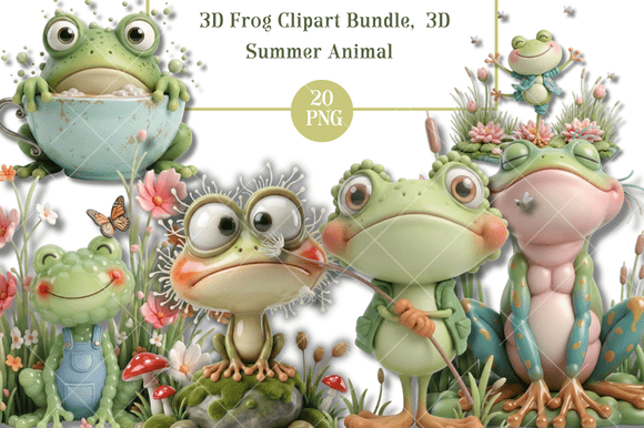 Download 3D Cute Frog Clipart Summer Animal - Summer animal Collection
